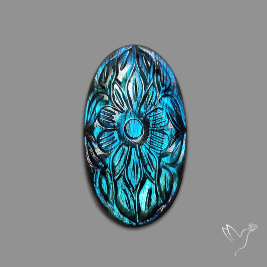 Blue Labradorite Mughal Carving Handcarved