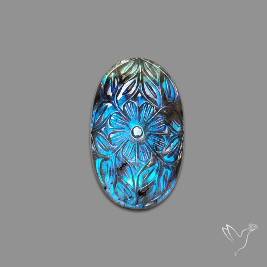 Blue Labradorite Mughal Carving Handcarved