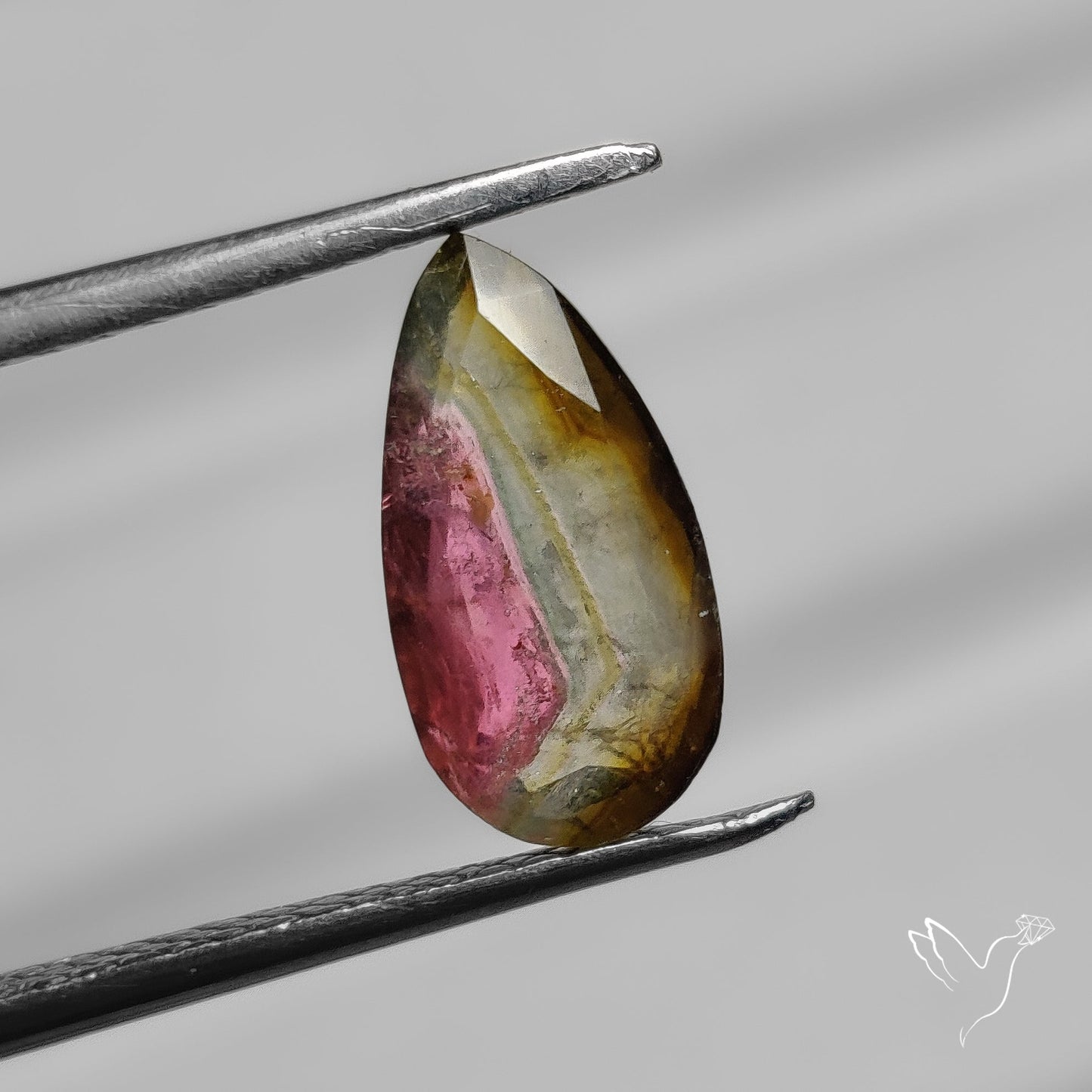 Faceted Watermelon Tourmaline with Quartz Doublet