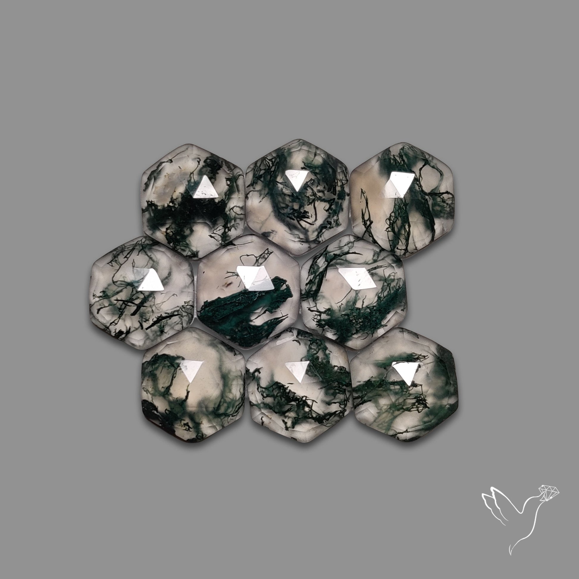 Rose Cut Moss Agate Hexagons Lot