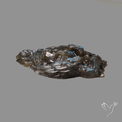 Blue Labradorites Owl with Skull Carving Precision Handcarved