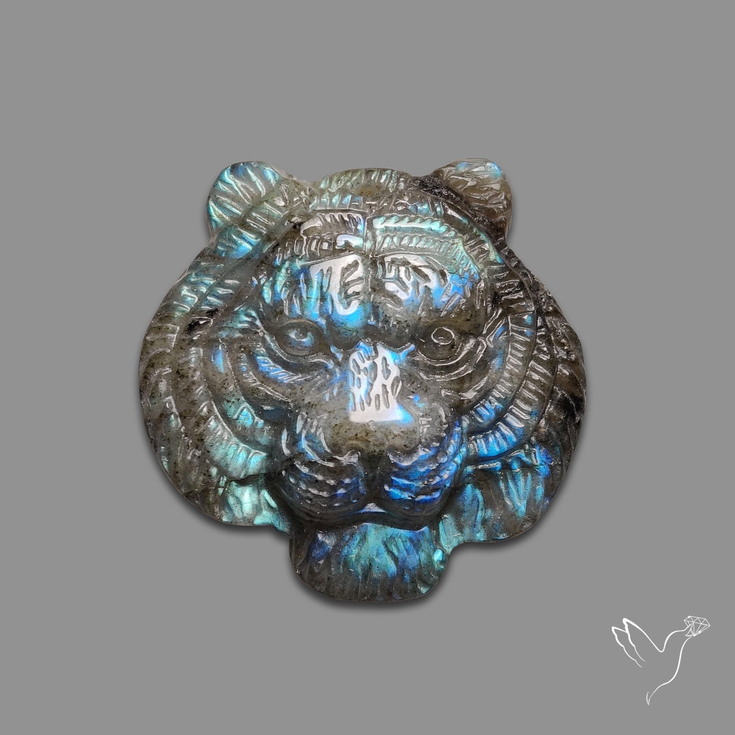 Buy Blue Labradorites Lion Face Carving Precision Handcarved N46673 Online at GemstonesForSale