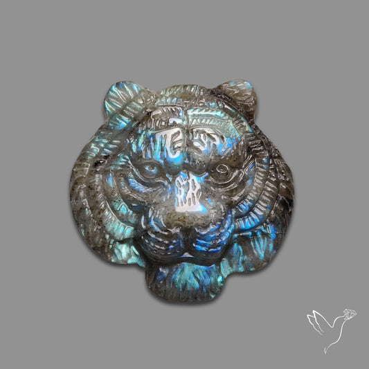 Buy Blue Labradorites Lion Face Carving Precision Handcarved N46673 Online at GemstonesForSale