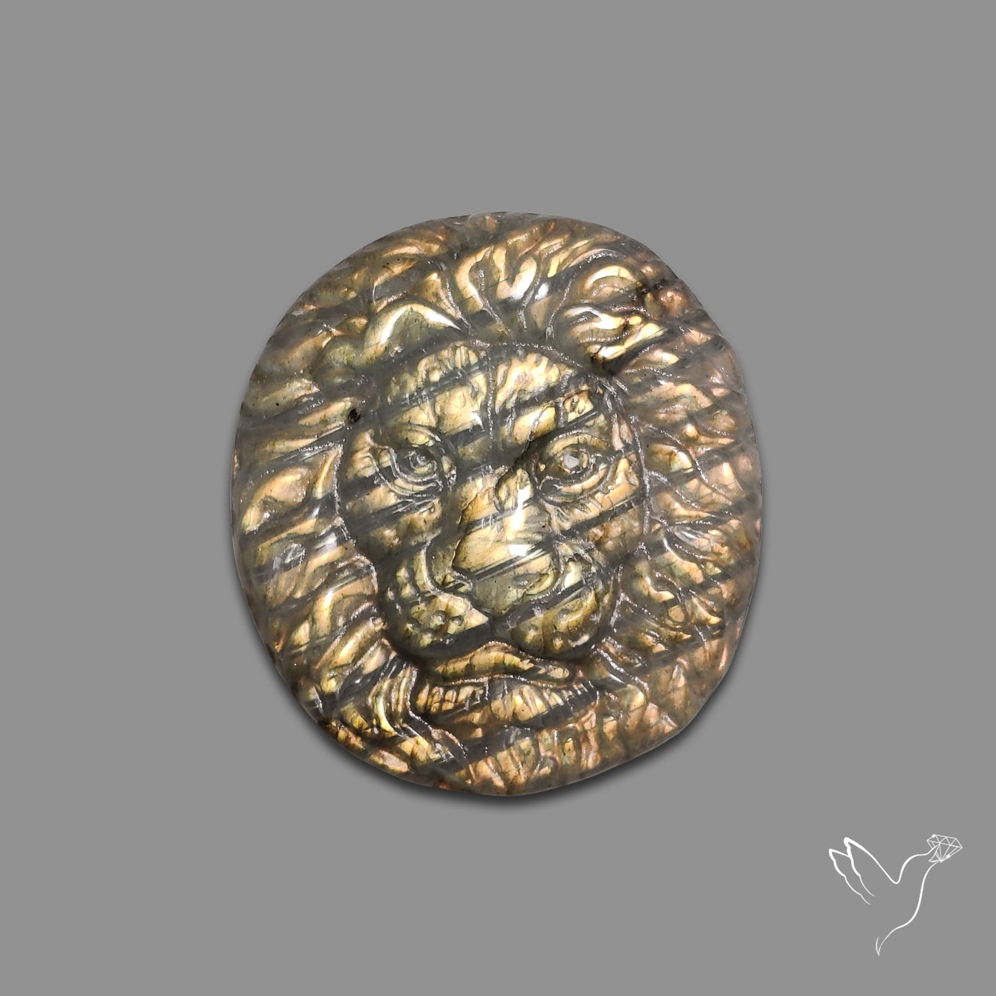 Buy Golden Labradorites Lion Face Carving Precision Handcarved N46678 Online at GemstonesForSale