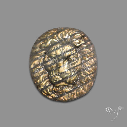 Buy Golden Labradorites Lion Face Carving Precision Handcarved N46678 Online at GemstonesForSale