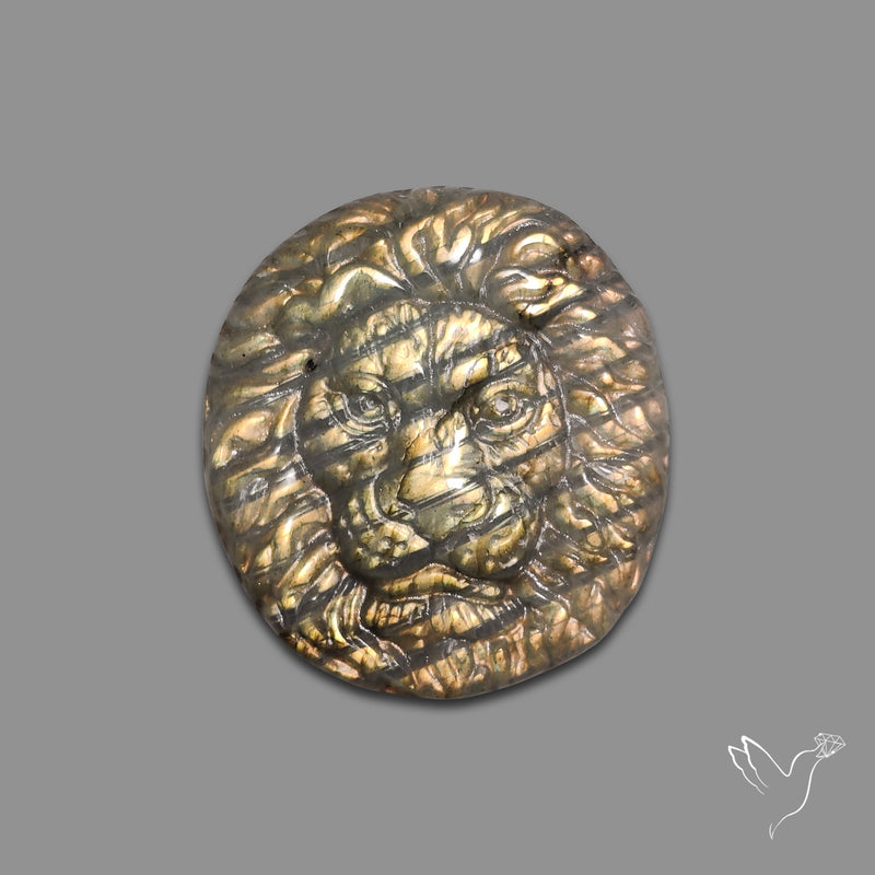 Golden Labradorites Lion Face Carving Precision Handcarved
