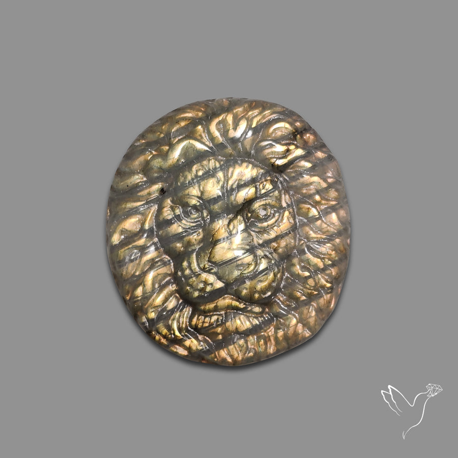 Golden Labradorites Lion Face Carving Precision Handcarved