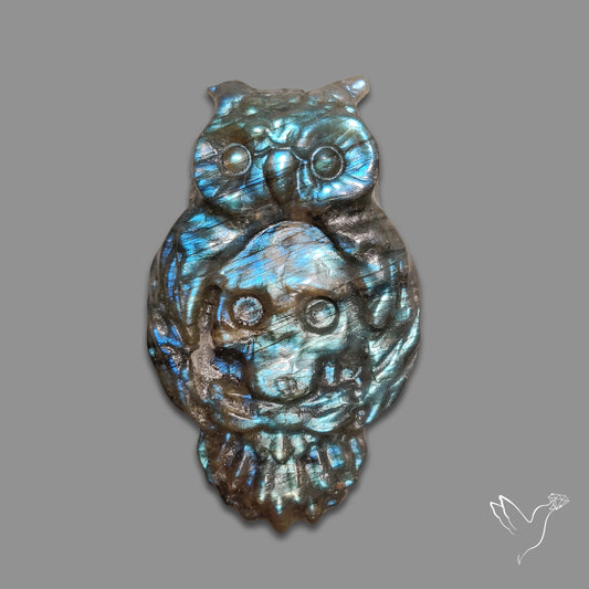Buy Blue Labradorites Owl with Skull Carving Precision Handcarved N46679 Online at GemstonesForSale