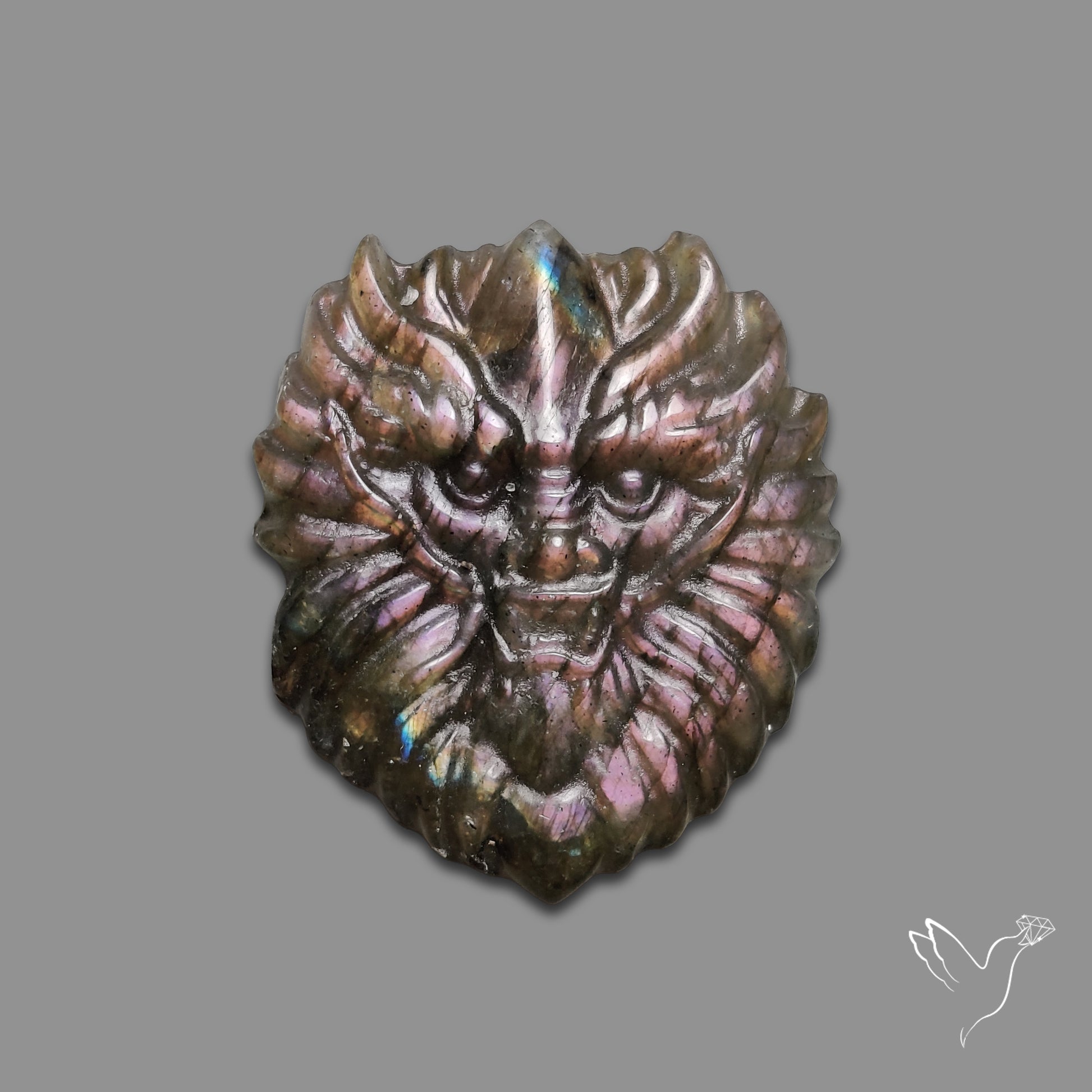 Buy Purple Labradorites Demon Face Carving Precision Handcarved N46680 Online at GemstonesForSale