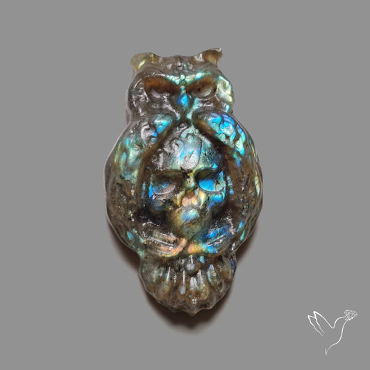 Buy Blue Labradorites Owl with Skull Carving Precision Handcarved N46682 Online at GemstonesForSale