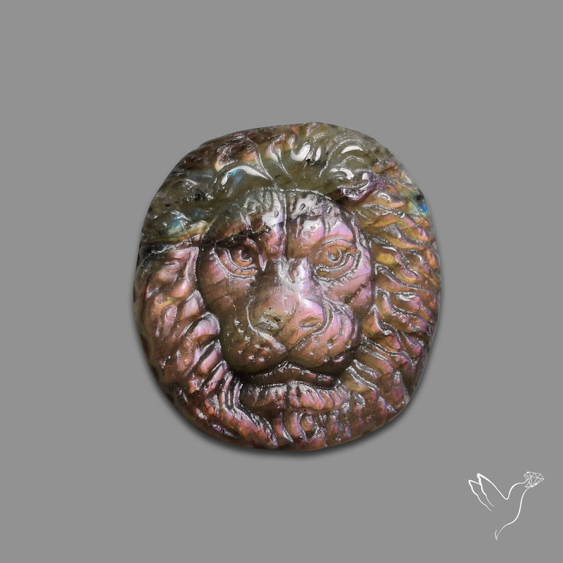 Purple Labradorites Lion Face Carving Precision Handcarved