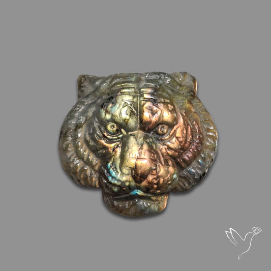 Buy Golden Labradorites Lion Face Carving Precision Handcarved N46686 Online at GemstonesForSale
