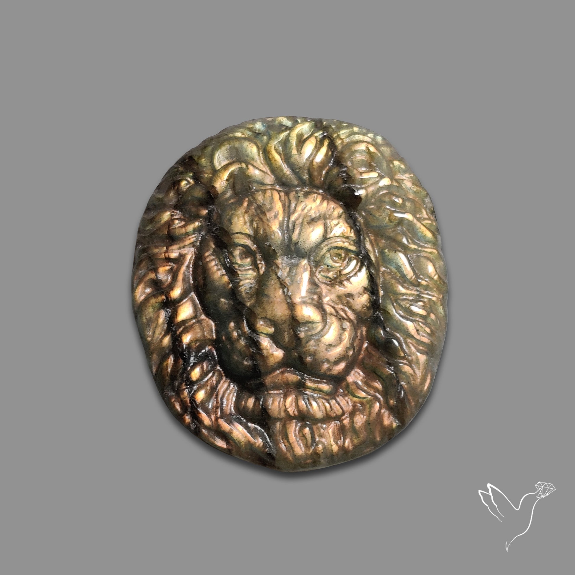 Buy Golden Labradorites Lion Face Carving Precision Handcarved N46691 Online at GemstonesForSale