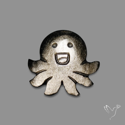 Silversheen Obsidian Happy Octopus Carving