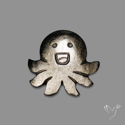 Silversheen Obsidian Happy Octopus Carving