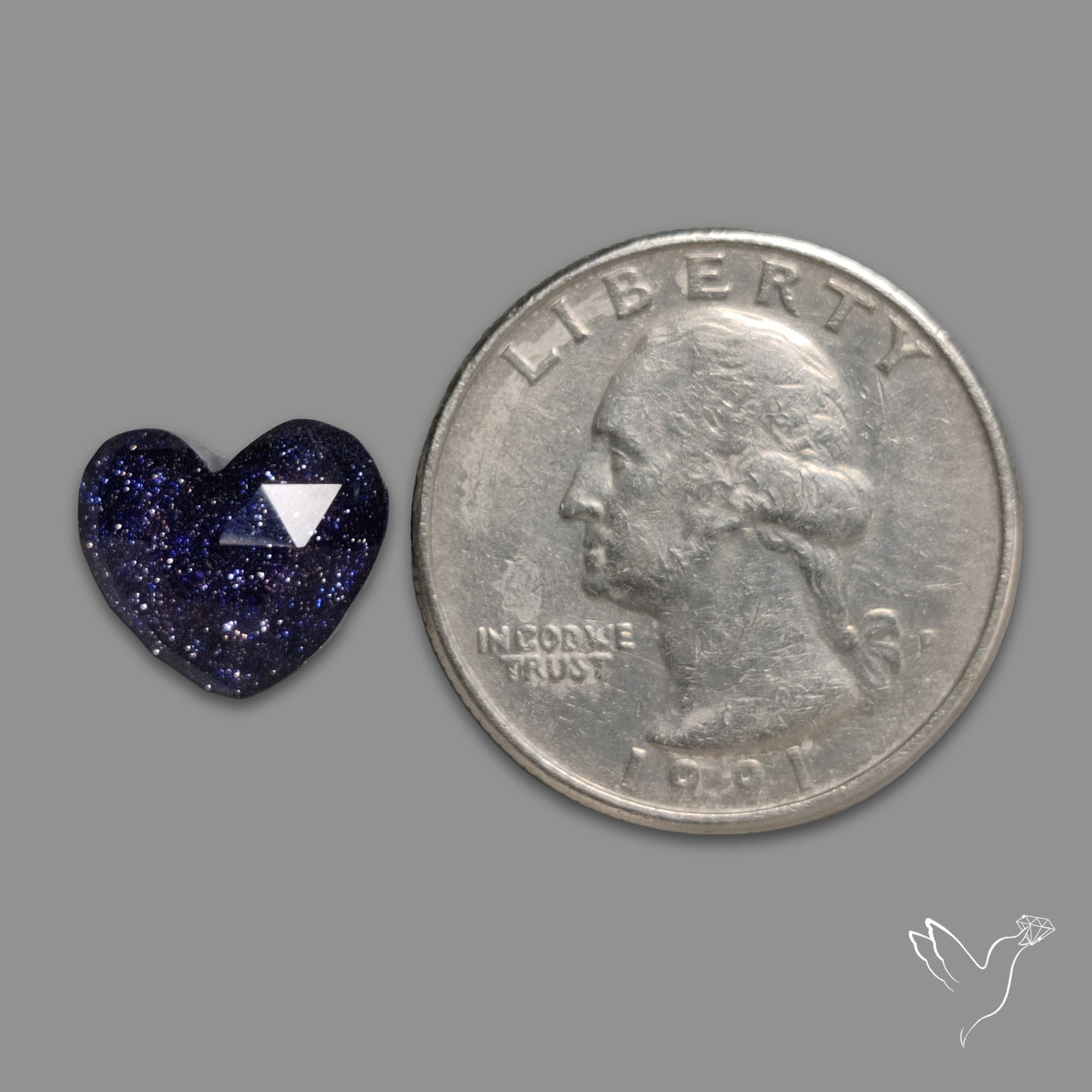 Rose Cut Himalayan Quartz With Blue Goldstone Doublet Heart