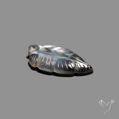 Himalayan Quartz With Black Mother Of Pearl Doublet Leaf Carving