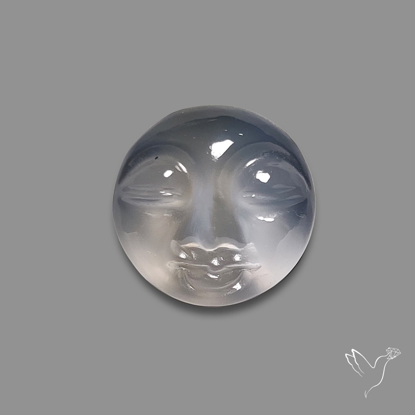 Gem Blue Chalcedony Moonface Carving