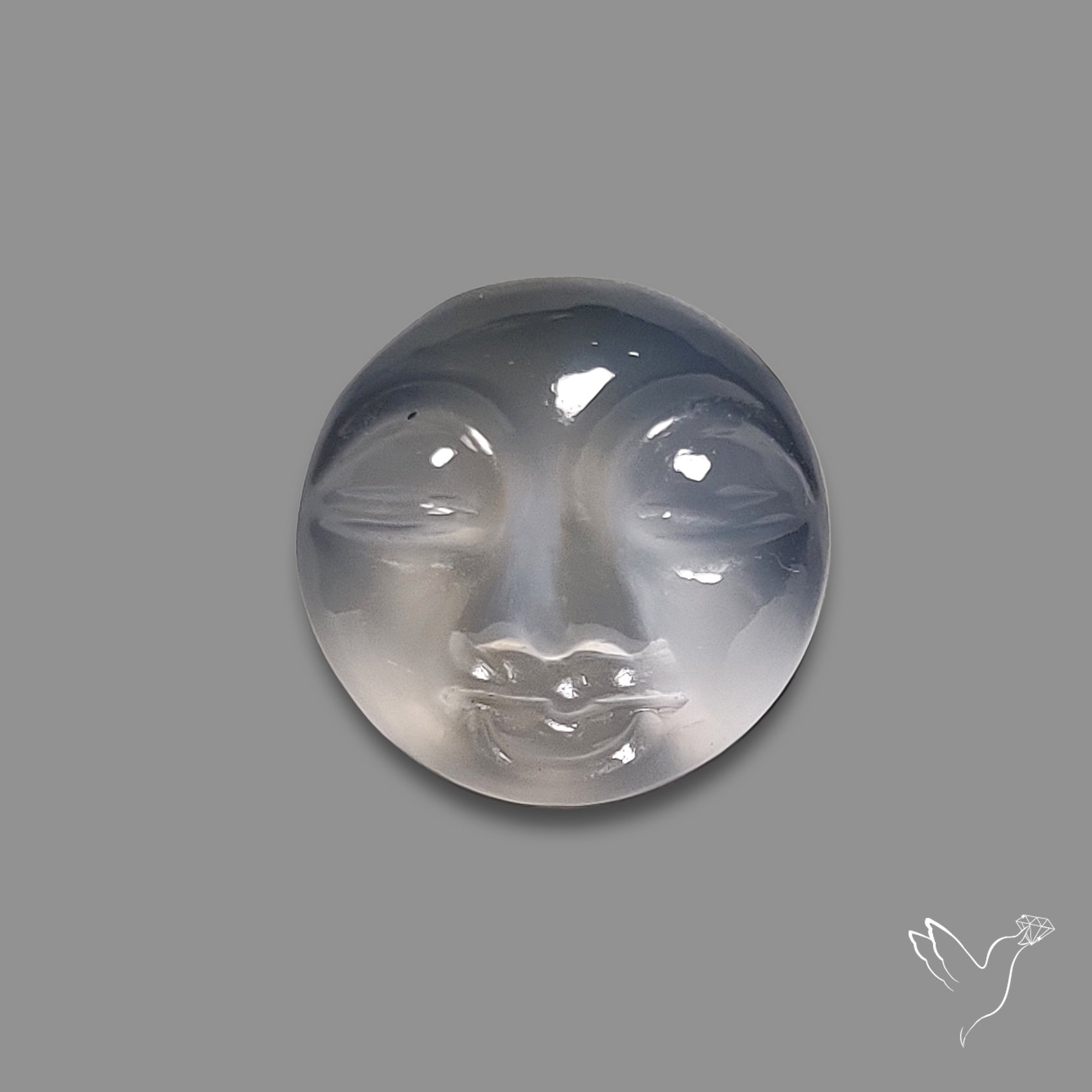 Gem Blue Chalcedony Moonface Carving