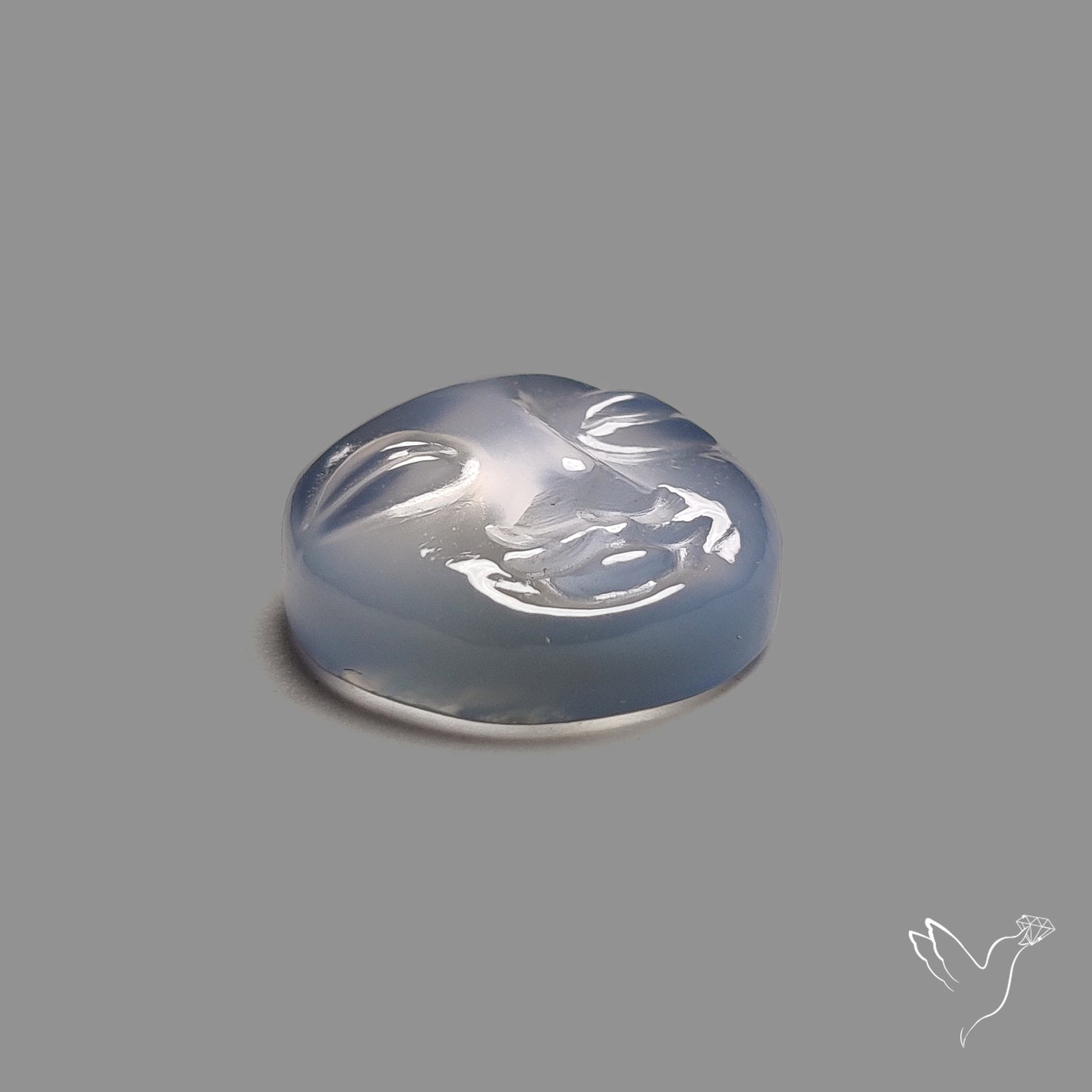 Gem Blue Chalcedony Moonface Carving