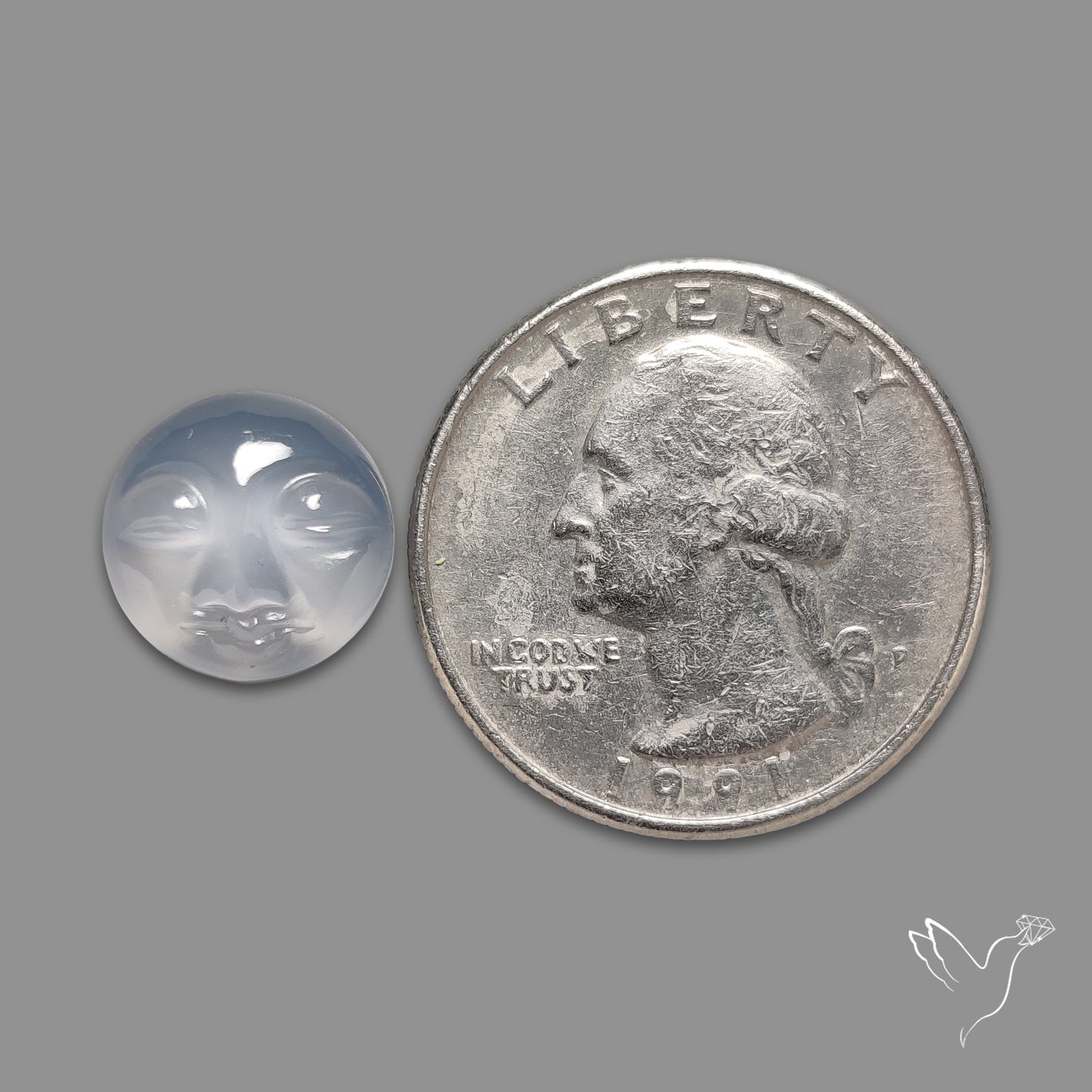 Blue Chalcedony Moonface Carving