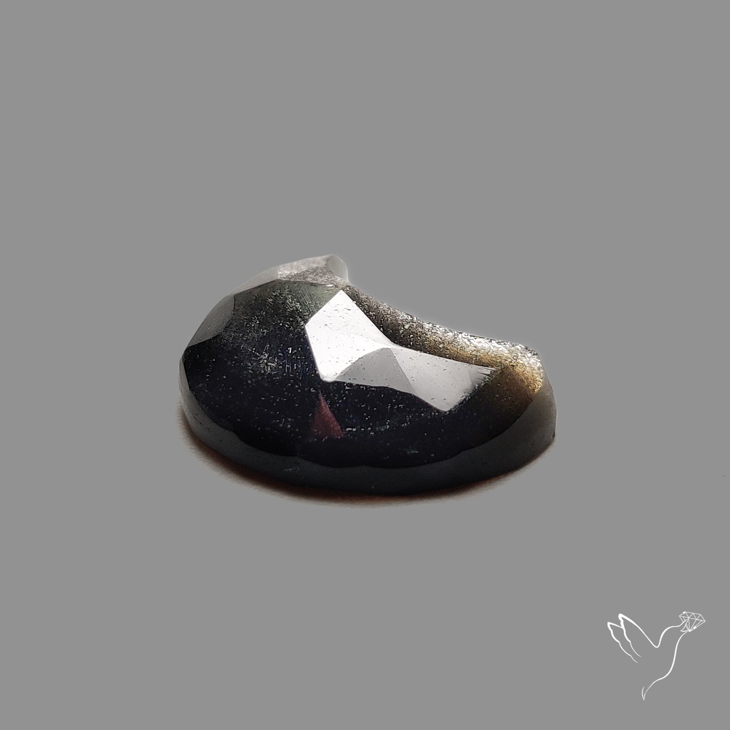 Rose Cut Silversheen Obsidian Crescent