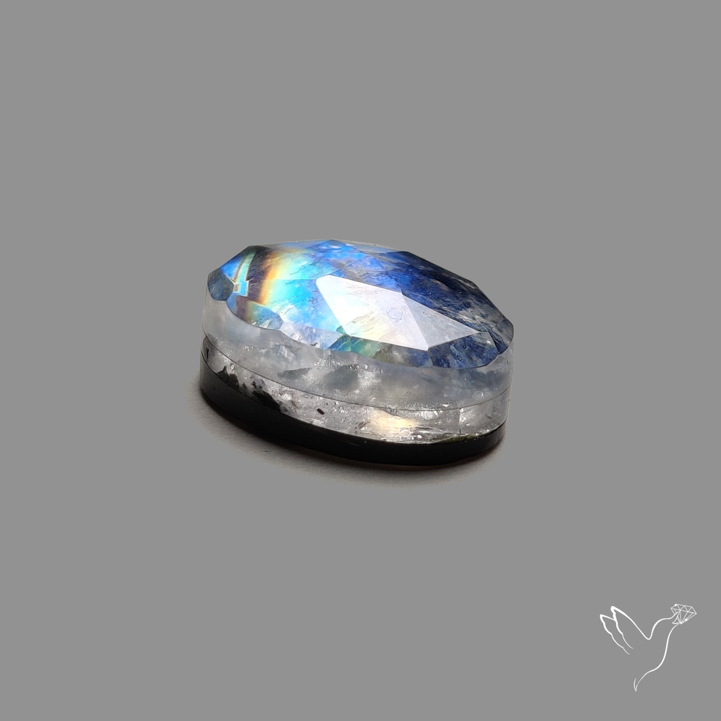 Rainbow Moonstone and Himalayan Quartz Doublet Rose Cut