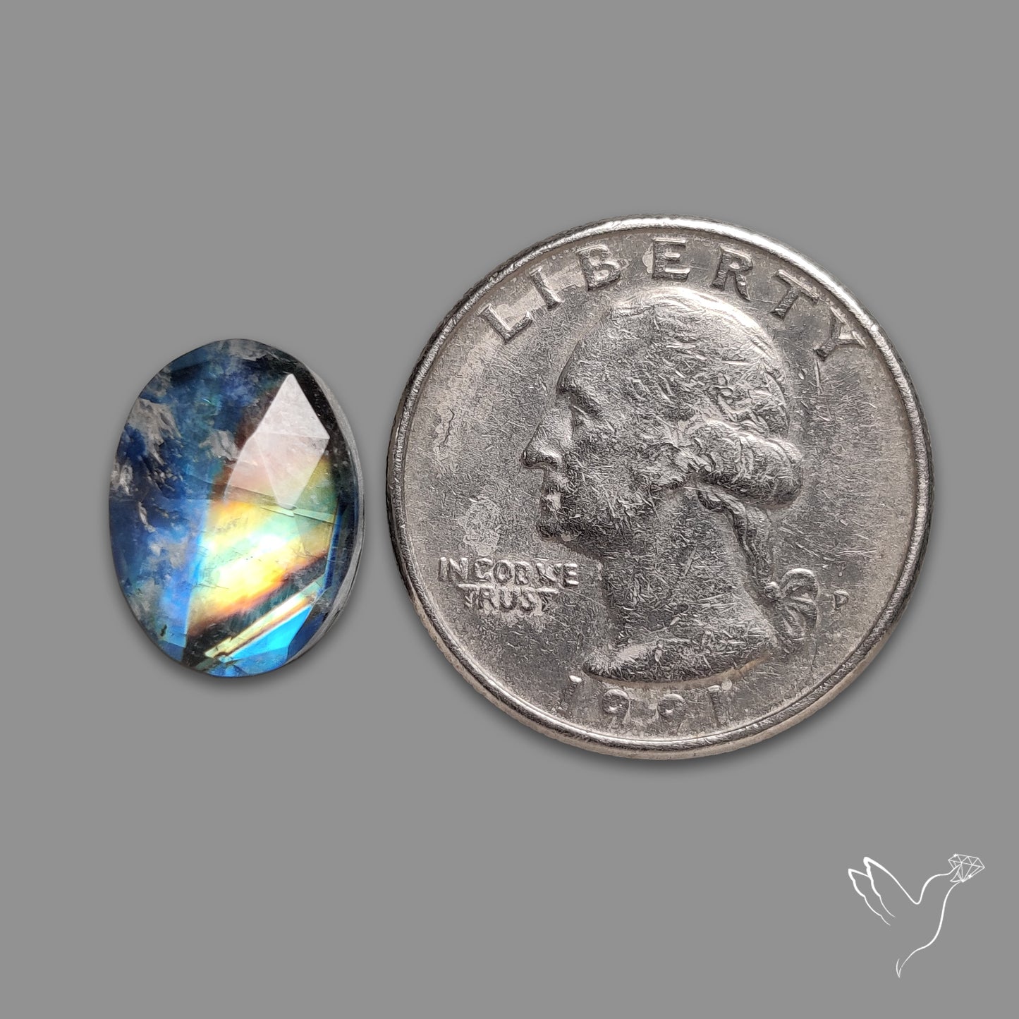 Rainbow Moonstone and Himalayan Quartz Doublet Rose Cut