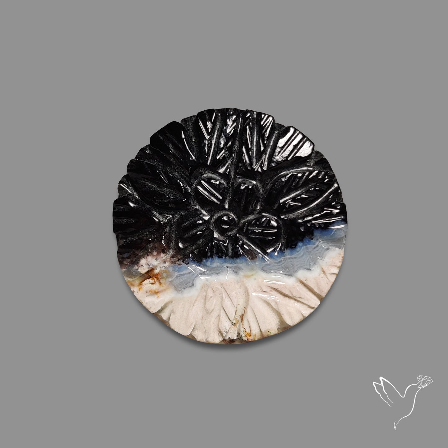 Indonesian Palmroot Agate Flower Carving