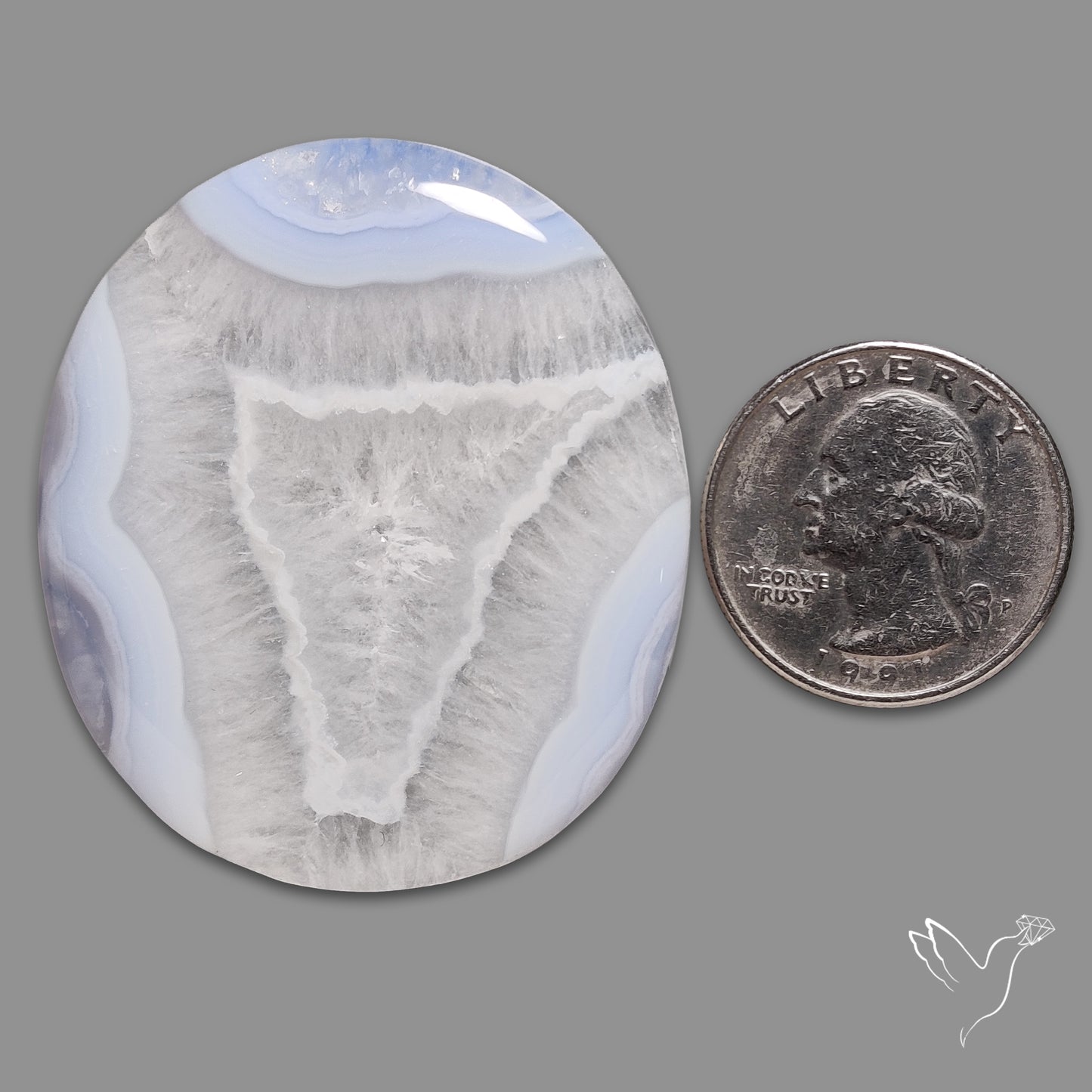 Large Unique Blue Lace Agate with Quartz Cabochon