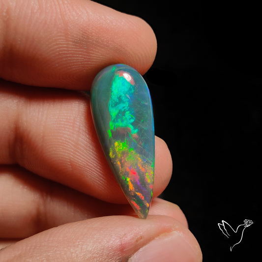 Natural Dark Ethiopian Black Opal Long Drop Cabochon