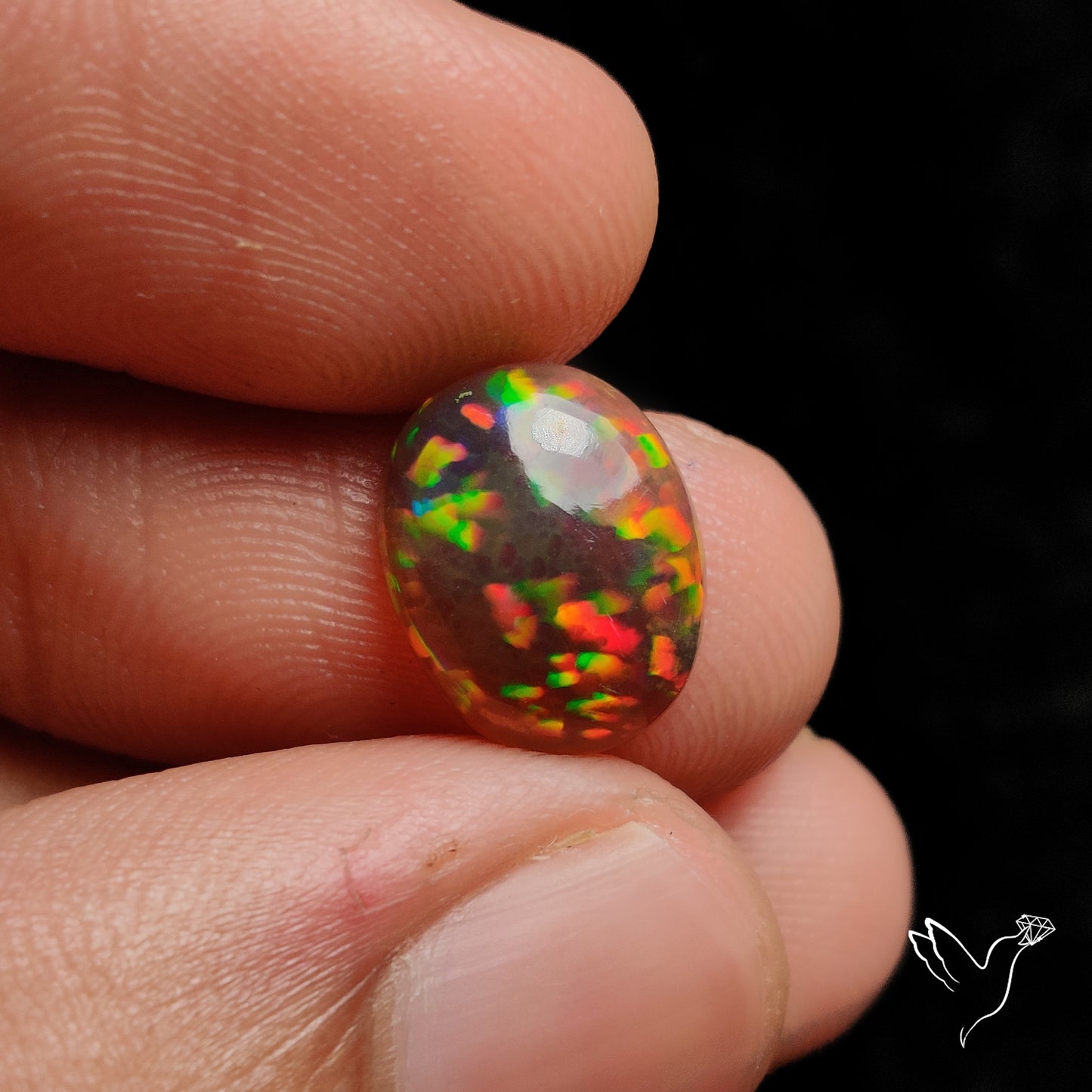Ethiopian Black Opal Cabochon Smoked Pin Dot Fire