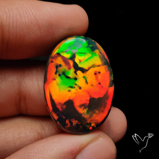 Rare Large Ethiopian Black Opal with Rare Unique Pattern Cabochon Smoked