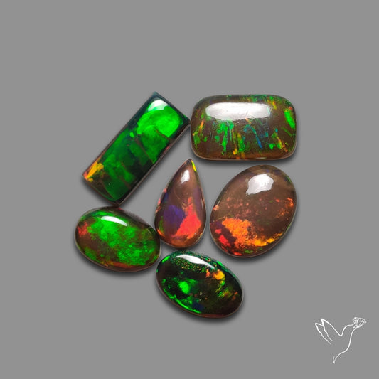 Ethiopian Black Opal Cabochons Lot Smoked Thin Cuts