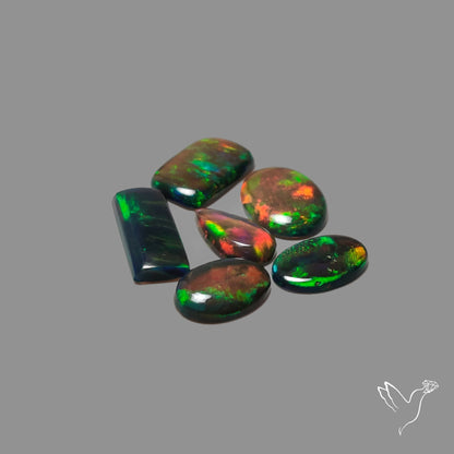 Ethiopian Black Opal Cabochons Lot Smoked Thin Cuts