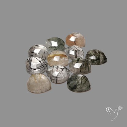 Rose Cut Black & Golden Rutilated Quartz Hearts Lot
