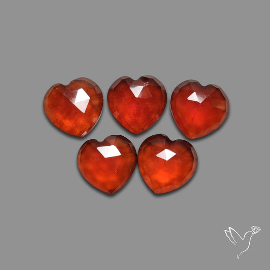 Rose Cut Hessonite Garnet Hearts Lot