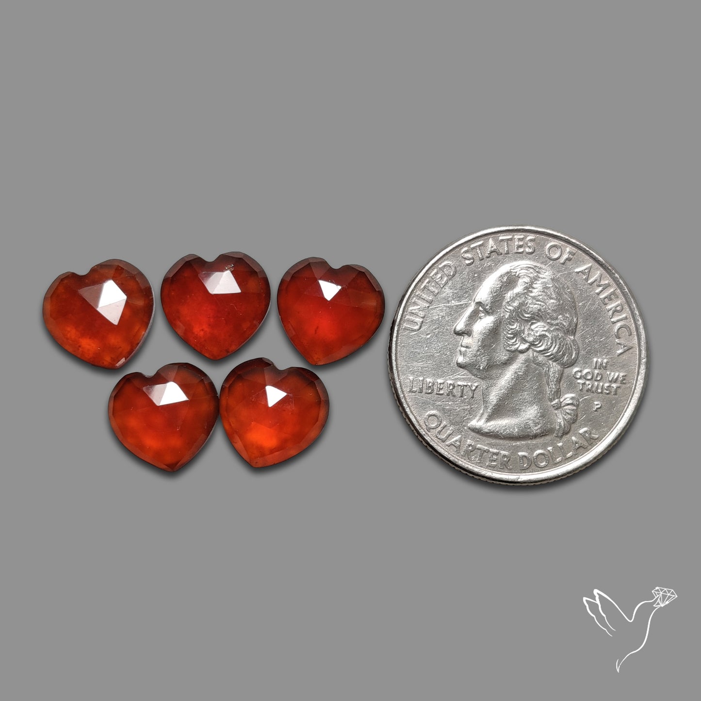 Rose Cut Hessonite Garnet Hearts Lot