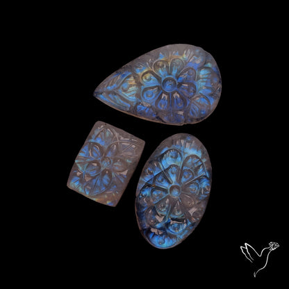Rainbow Moonstone Mughal Carvings Lot