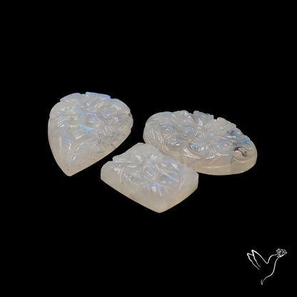 Rainbow Moonstone Mughal Carvings Lot