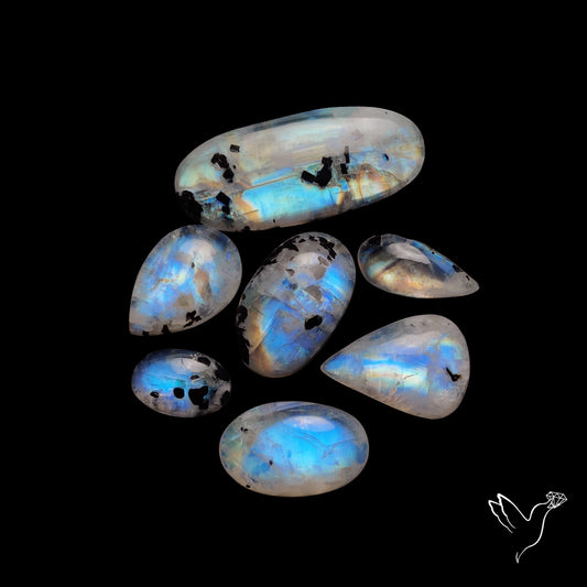 Rainbow Moonstone With Black Tourmaline Inclusions Lot