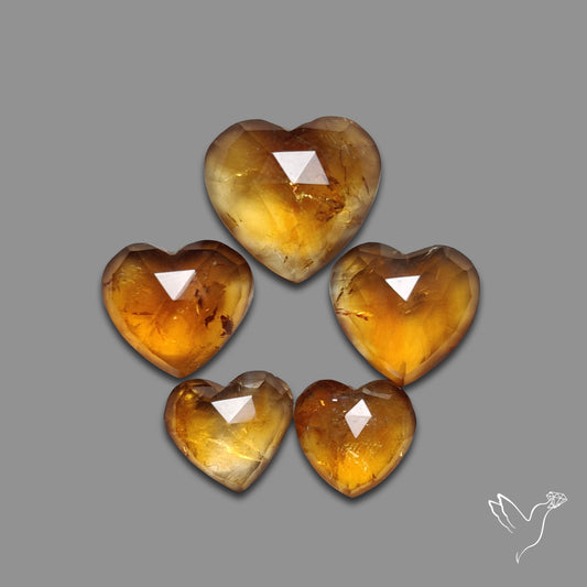 Rose Cut Citrine Hearts Lot
