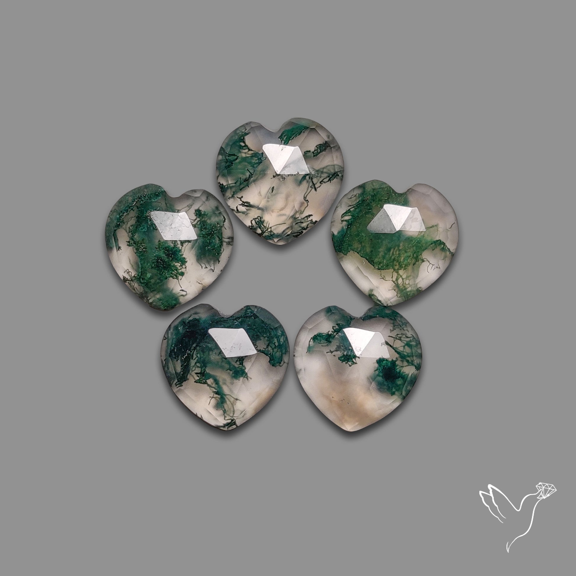 Rose Cut Moss Agate Hearts Lot