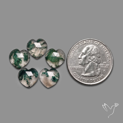 Rose Cut Moss Agate Hearts Lot