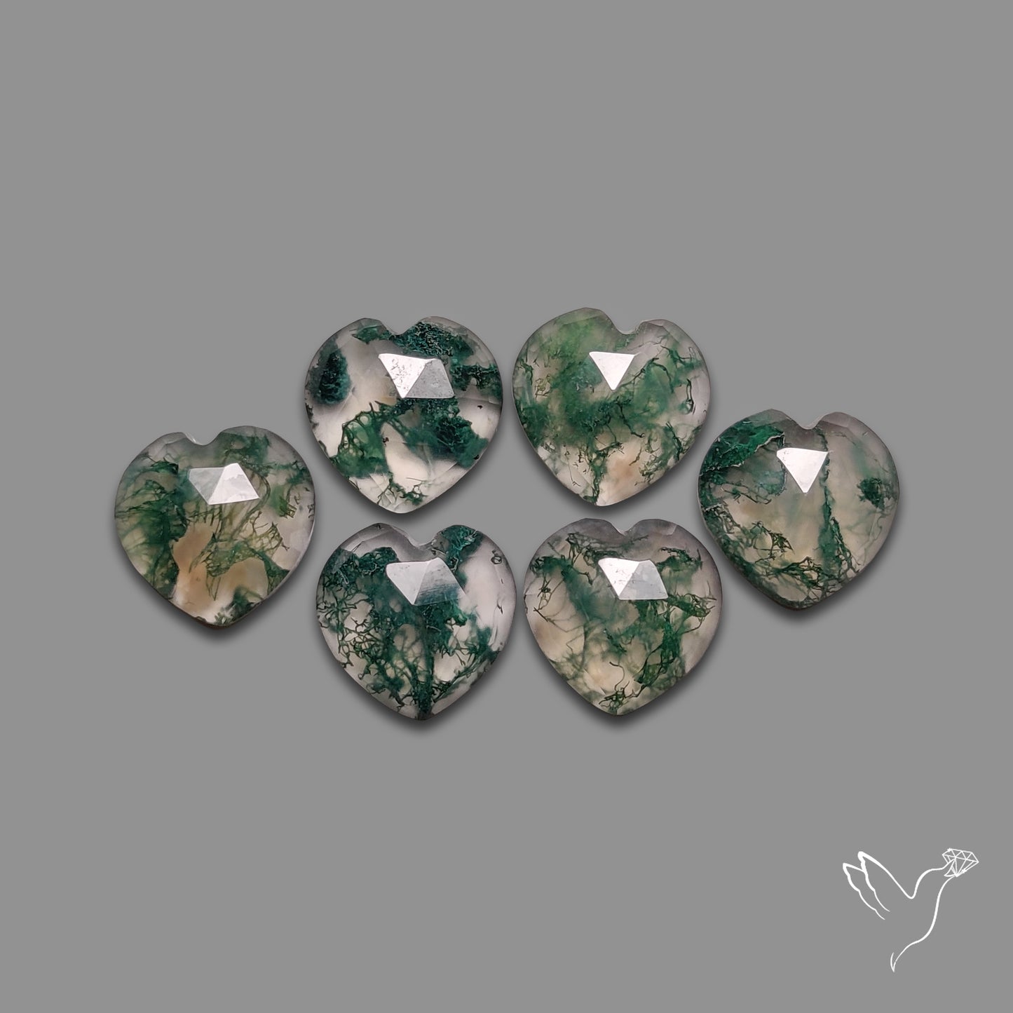 Rose Cut Moss Agate Hearts Lot