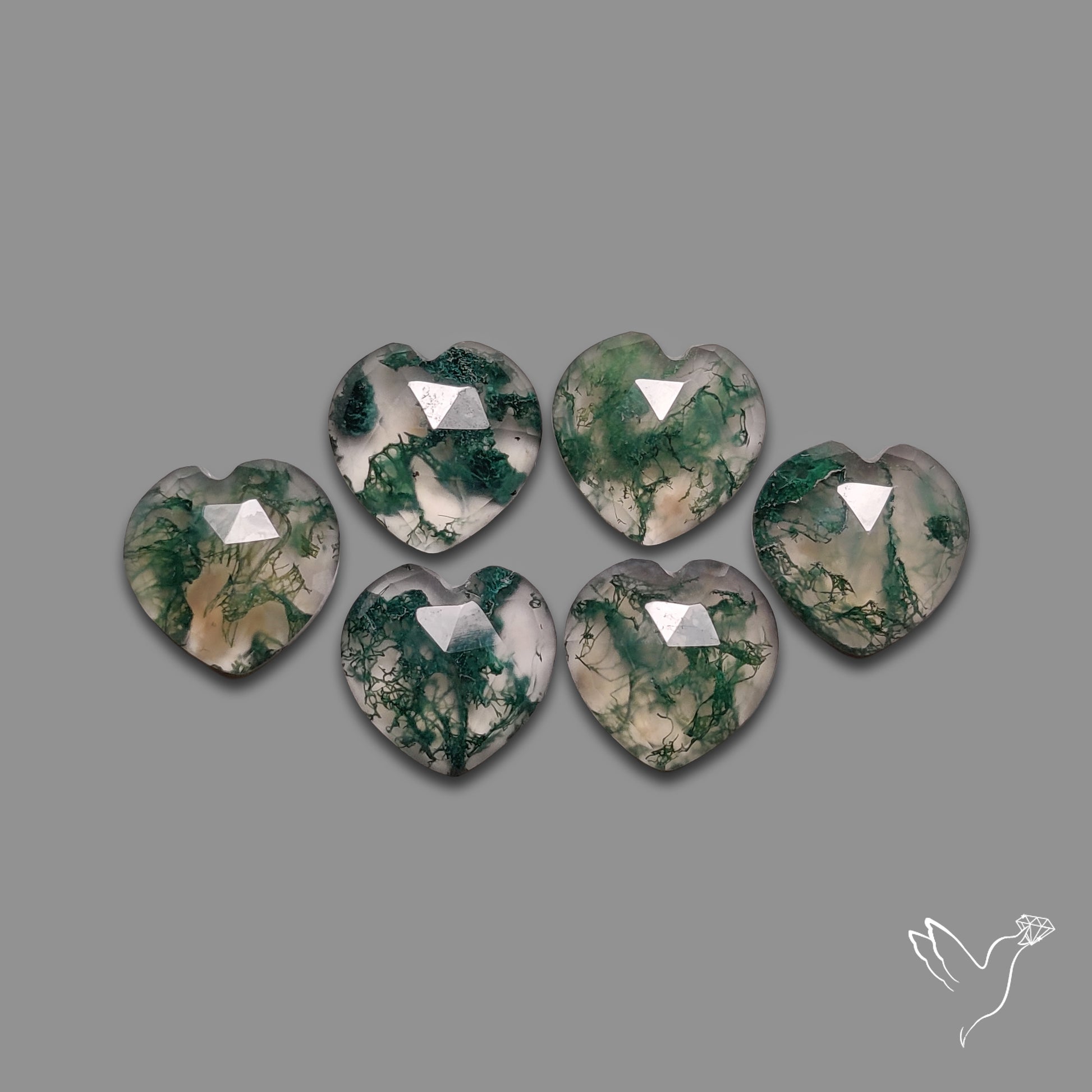 Rose Cut Moss Agate Hearts Lot