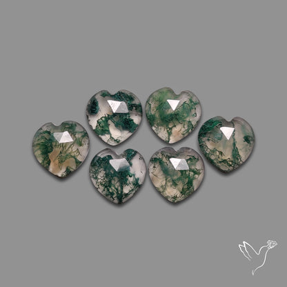 Rose Cut Moss Agate Hearts Lot