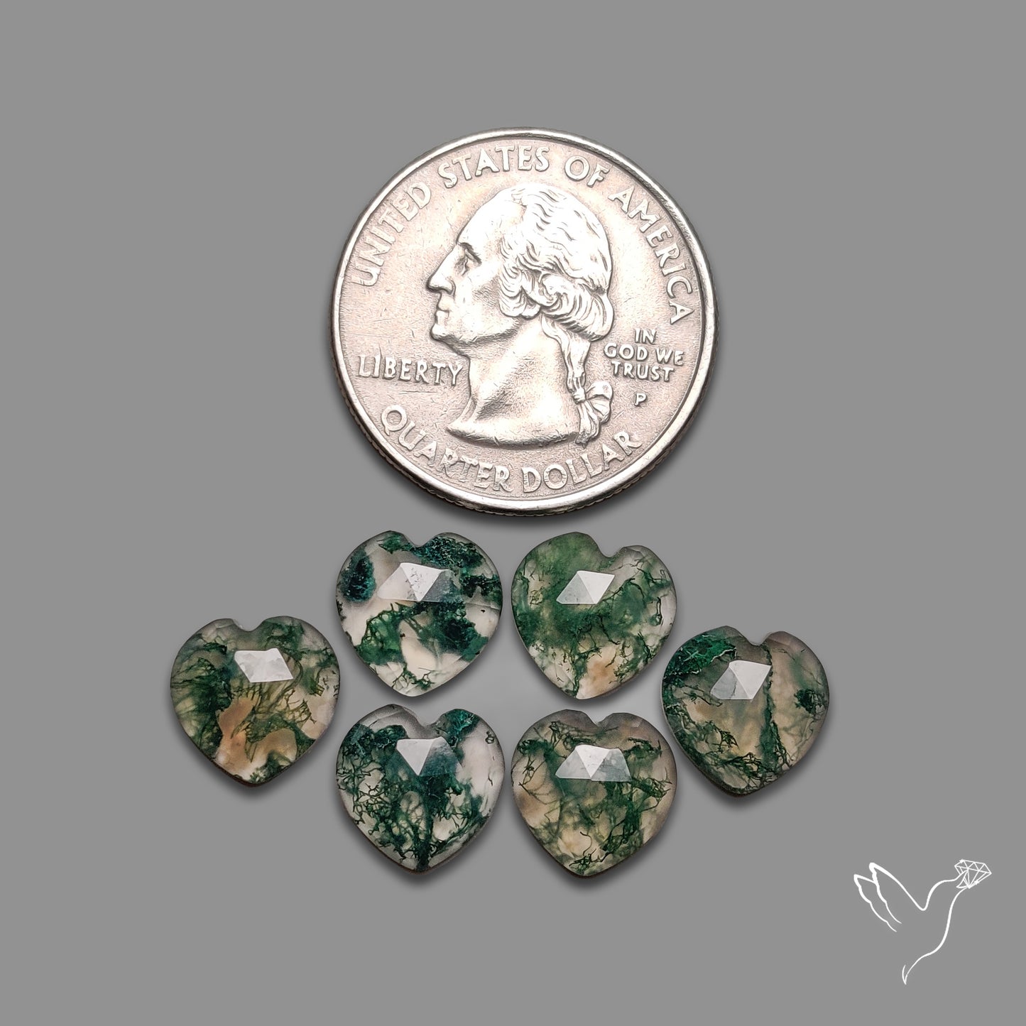 Rose Cut Moss Agate Hearts Lot