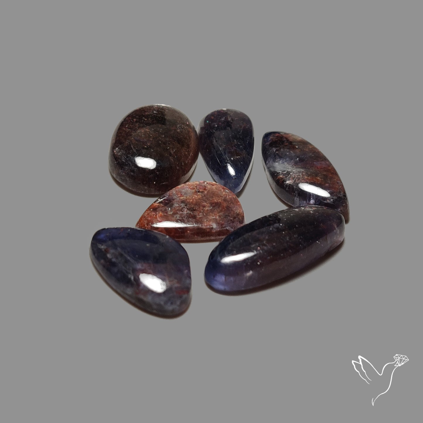 Bloodshot Iolite Sunstone Cabochons Lot