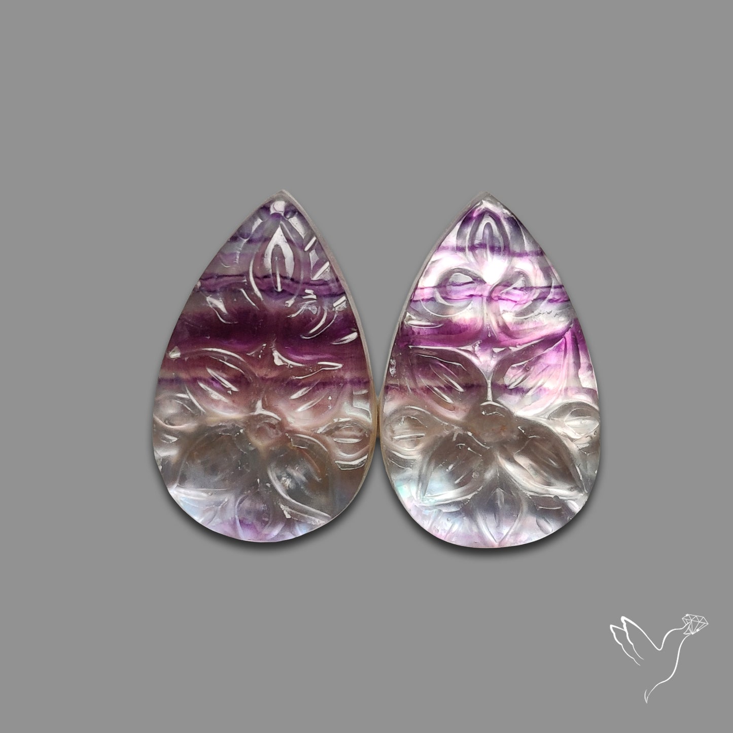 Mughal Carving Belgian Fluorite With Mother Of Pearl Doublets Pair